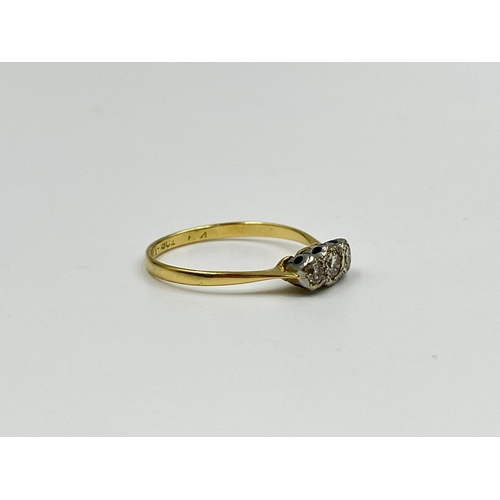 2331 - An 18ct gold and platinum diamond trilogy ring, size P - approx. gross weight 1.82 grams