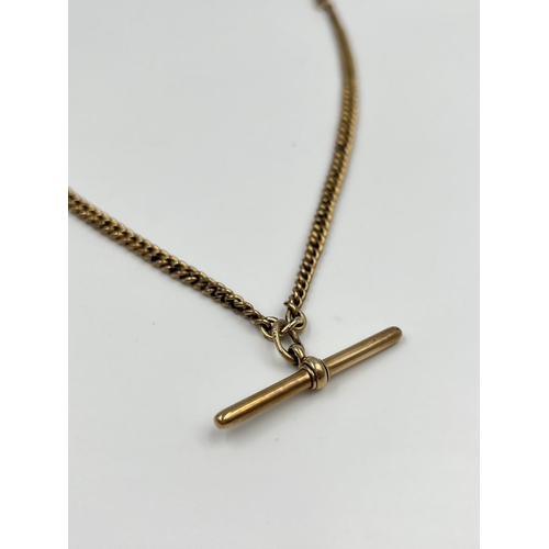 2337 - A vintage yellow metal 39.5cm Albert chain with 9ct gold T bar - approx. gross weight 22.62 grams an... 