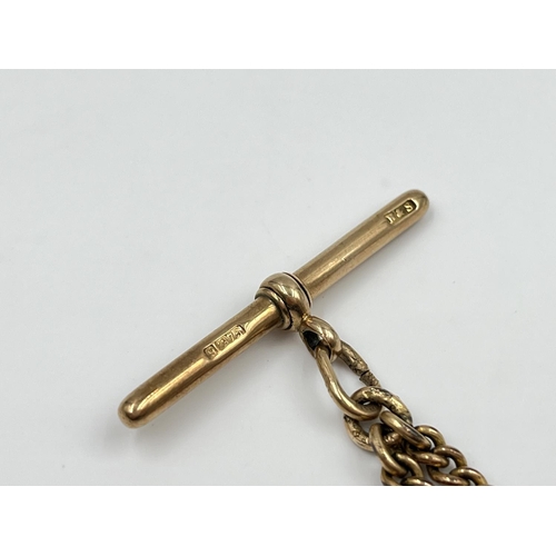 2337 - A vintage yellow metal 39.5cm Albert chain with 9ct gold T bar - approx. gross weight 22.62 grams an... 