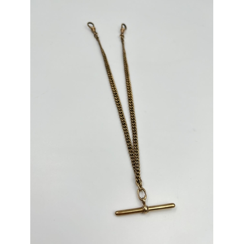 2337 - A vintage yellow metal 39.5cm Albert chain with 9ct gold T bar - approx. gross weight 22.62 grams an... 