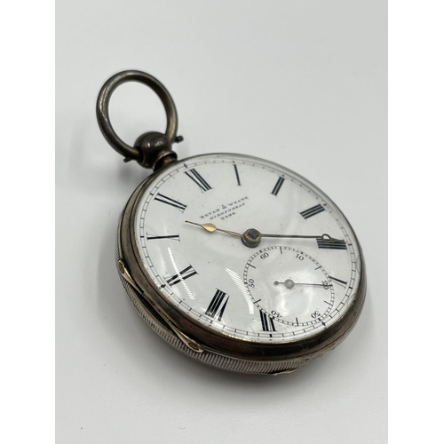 2403 - A Victorian Bevan & Weare of Birkenhead 2326 hallmarked Chester silver cased key wind pocket watch, ... 