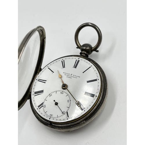 2403 - A Victorian Bevan & Weare of Birkenhead 2326 hallmarked Chester silver cased key wind pocket watch, ... 