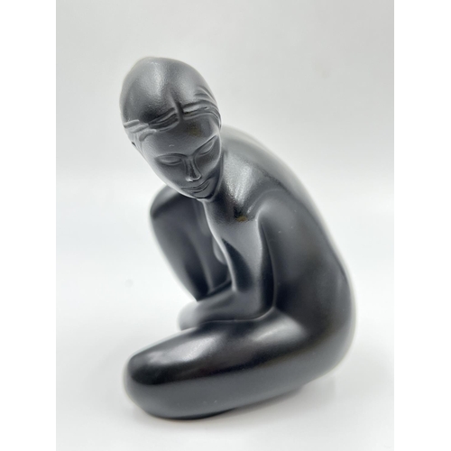 430A - A boxed Lalique France black glass nude Venus figurine - approx. 10cm high