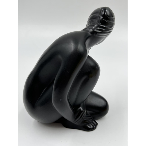 430A - A boxed Lalique France black glass nude Venus figurine - approx. 10cm high