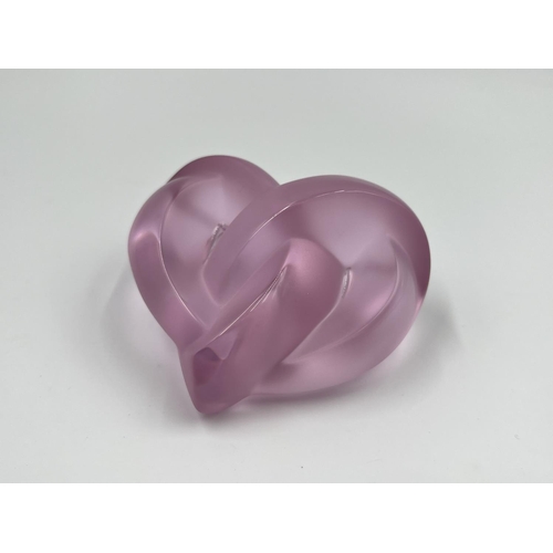 430B - A boxed Lalique pink glass heart paperweight