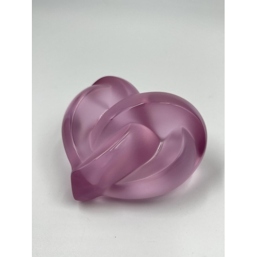 430B - A boxed Lalique pink glass heart paperweight