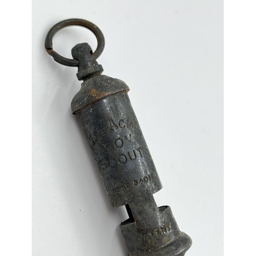 68 - Six items comprising Metropolitan J. Hudson & Co of Birmingham brass police whistle, The Acme City w... 