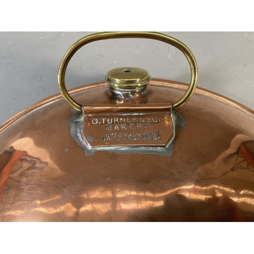 501 - A collection of copper and brassware to include Victorian William Soutter Sons kettle with acorn fin... 