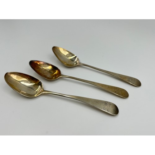 288 - Six items, three George IV hallmarked London silver teaspoons, dated 1825, two hallmarked Birmingham... 