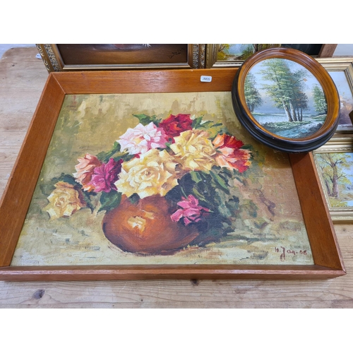 1185 - Ten various floral oil paintings and watercolours to include 1960s teak framed signed lower right - ... 