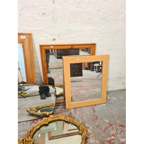 1187A - Five various mirrors to include Art Deco style bevelled edge - approx. 66cm wide x 42cm high etc.