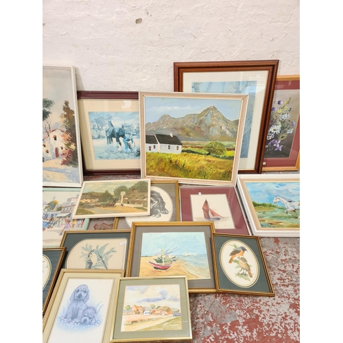 1188 - A large collection of various framed artwork to include Sheila M. Webster Nantwich pencil signed pri... 