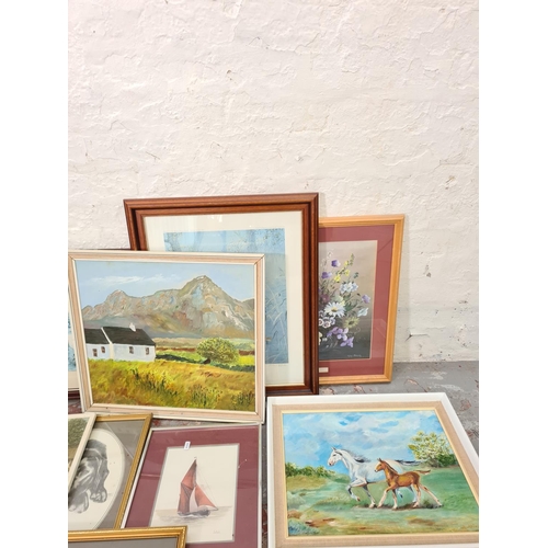 1188 - A large collection of various framed artwork to include Sheila M. Webster Nantwich pencil signed pri... 