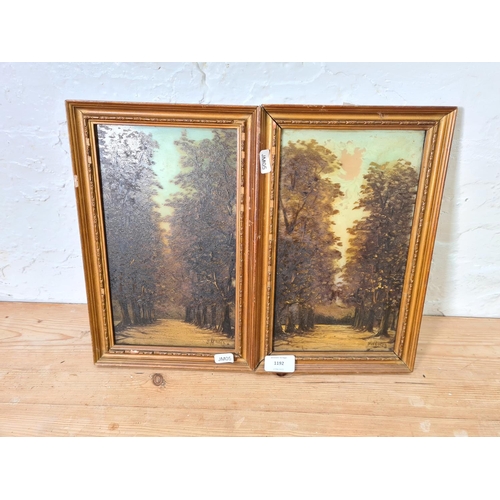 1192 - Two 19th century gilt framed oil paintings on glass signed lower right - both approx. 32cm high x 20... 