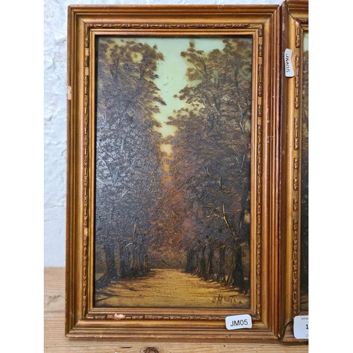 1192 - Two 19th century gilt framed oil paintings on glass signed lower right - both approx. 32cm high x 20... 