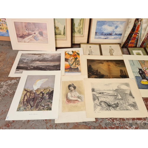 1196 - A large collection of various artwork to include two George Henry Downing pencil signed prints, Russ... 