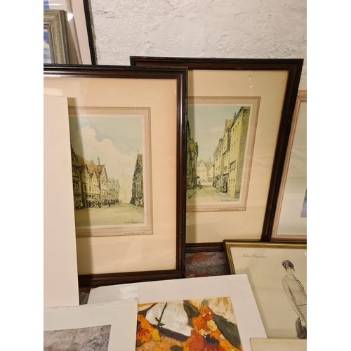 1196 - A large collection of various artwork to include two George Henry Downing pencil signed prints, Russ... 