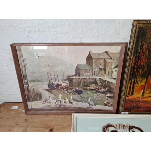 1197 - Three mid/late 20th century framed pictures to include Jean Rennie oil on board - approx. 50cm high ... 