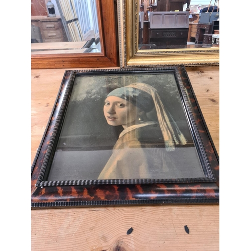 1201 - Three items, two mirrors and one early 20th century 'Girl With With A Pearl Earring' print - approx.... 