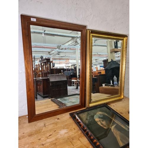 1201 - Three items, two mirrors and one early 20th century 'Girl With With A Pearl Earring' print - approx.... 