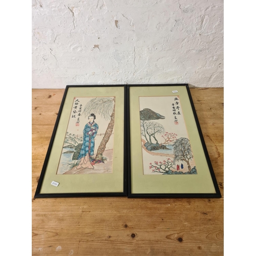 1207 - Two early 20th century framed Chinese stamp collages - approx. 55cm high x 30cm wide