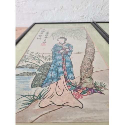 1207 - Two early 20th century framed Chinese stamp collages - approx. 55cm high x 30cm wide