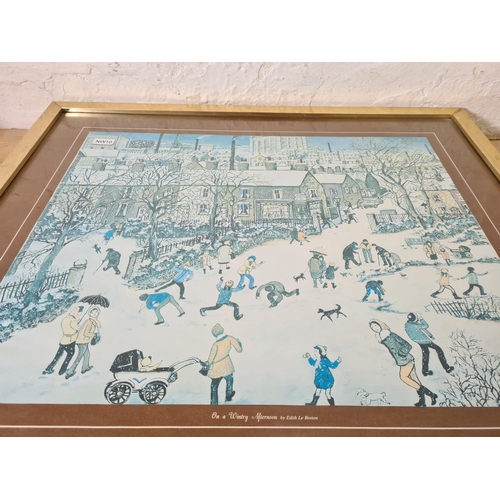 1208 - A framed Edith Le Breton 'On A Wintery Afternoon' print signed to reverse - approx. 57cm wide x 48 c... 