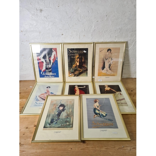 1209 - Eight framed Schweppes advertising prints - approx. 44cm high x 32cm wide