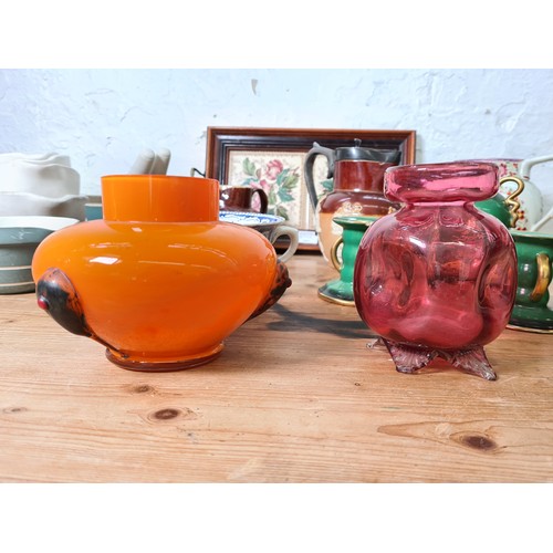 477A - A collection of antique and vintage ceramics and glassware to include Doulton Lambeth stoneware pitc... 