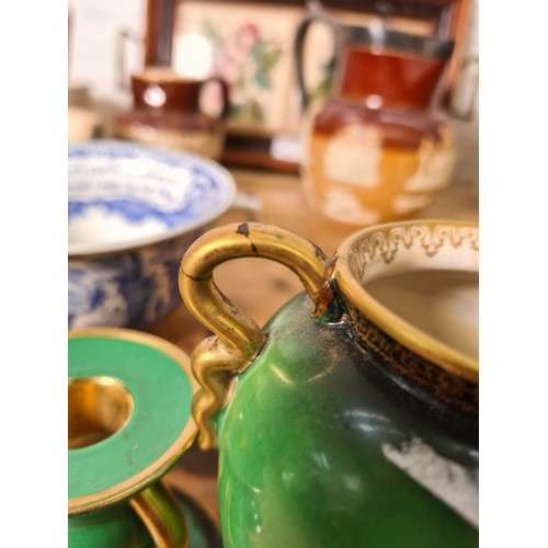 477A - A collection of antique and vintage ceramics and glassware to include Doulton Lambeth stoneware pitc... 