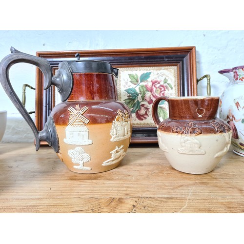 477A - A collection of antique and vintage ceramics and glassware to include Doulton Lambeth stoneware pitc... 