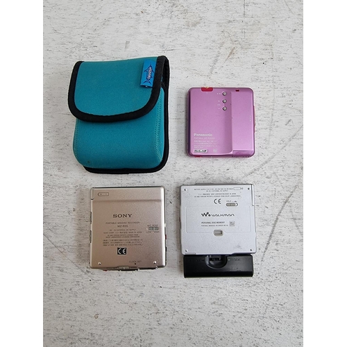 1280 - Three personal MiniDisc players, one Sony Walkman MZ-N1, one Panasonic SJ-MJ19 and one cased Sony MZ... 