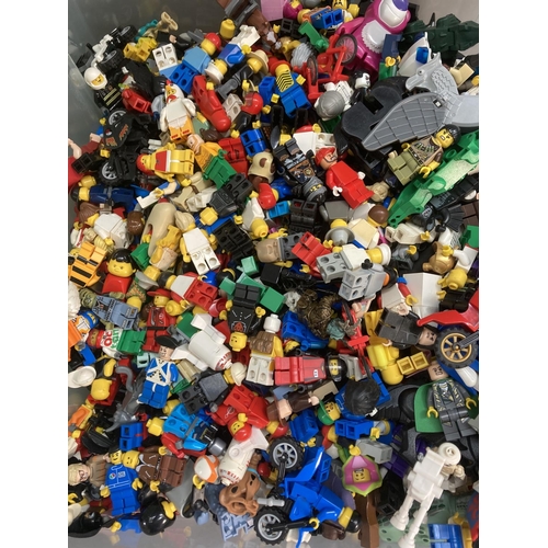 676 - Two boxes and one display case containing a large quantity of Lego figures and building blocks