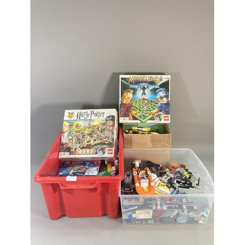 678 - Two boxes containing a large quantity of Lego to include Harry Potter Hogwarts construction set, Min... 