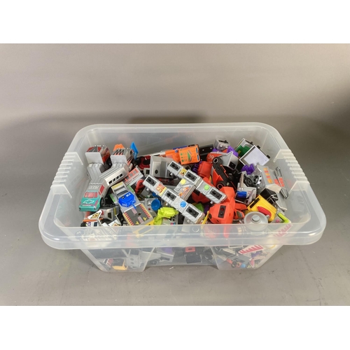 679 - Five boxes containing a large quantity of Lego and Matchbox Connectables