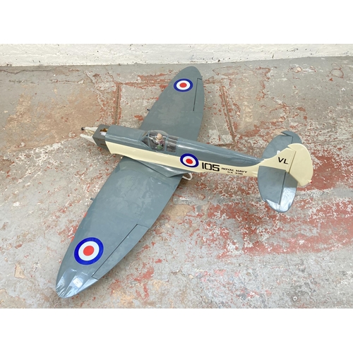 617 - A remote control Royal Navy Seafire SX336 aircraft model - approx. 128cm long x 163cm wide