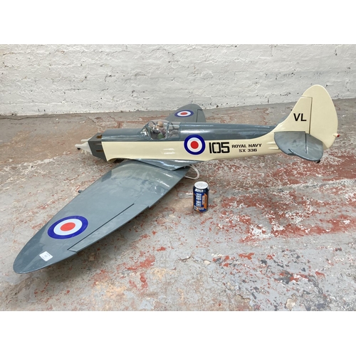 617 - A remote control Royal Navy Seafire SX336 aircraft model - approx. 128cm long x 163cm wide