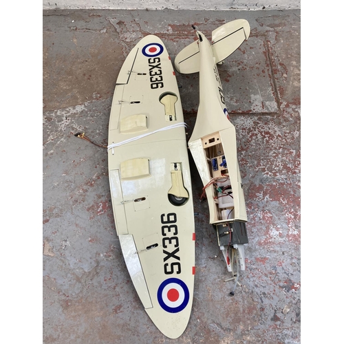 617 - A remote control Royal Navy Seafire SX336 aircraft model - approx. 128cm long x 163cm wide