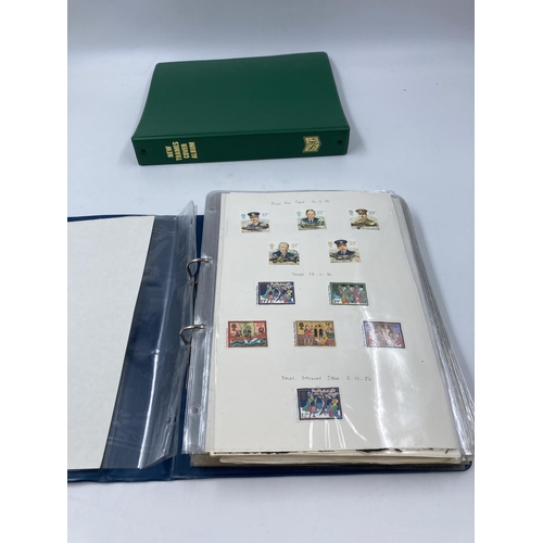 762 - Six stamp albums containing various stamps to include Royal Airforce, Famous Trains, Landmarks, Firs... 