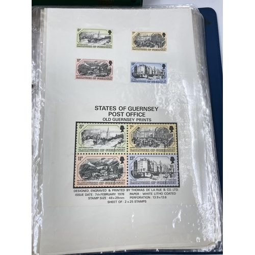 762 - Six stamp albums containing various stamps to include Royal Airforce, Famous Trains, Landmarks, Firs... 