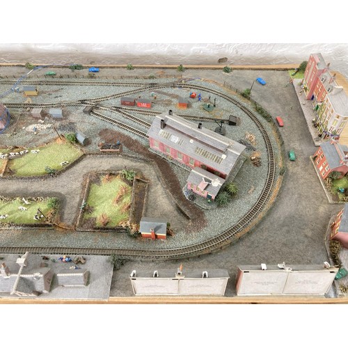 612B - A scratch built N gauge model railway track with buildings and accessories - approx. 122cm x 61cm