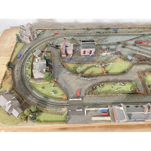 612B - A scratch built N gauge model railway track with buildings and accessories - approx. 122cm x 61cm