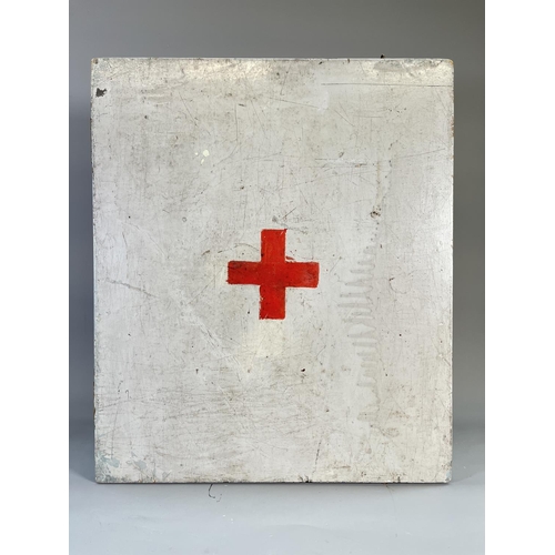 829 - A mid 20th century grey painted pine wall mountable first aid box - approx. 48cm high x 41cm wide x ... 