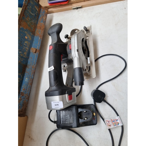 1678 - A Parkside JDB180R cordless circular saw with battery and charger