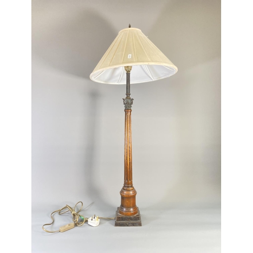 838 - A Regency style mahogany Corinthian table lamp with white shade - approx. 102cm high