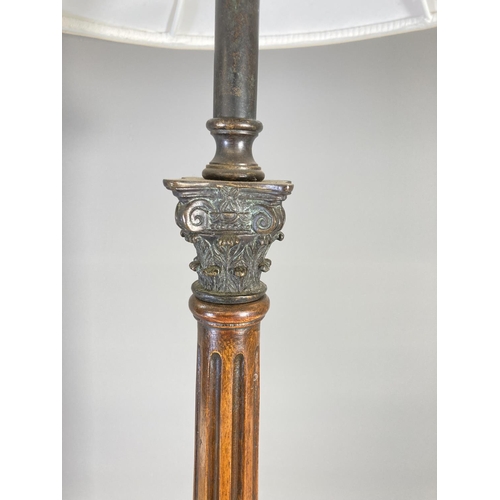 838 - A Regency style mahogany Corinthian table lamp with white shade - approx. 102cm high