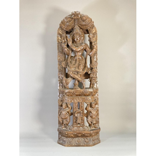 842 - An Indian carved hardwood Lakshmi panel - approx. 91cm high x 34cm wide