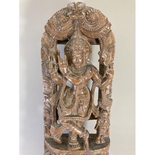 842 - An Indian carved hardwood Lakshmi panel - approx. 91cm high x 34cm wide