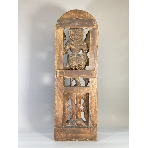 842 - An Indian carved hardwood Lakshmi panel - approx. 91cm high x 34cm wide