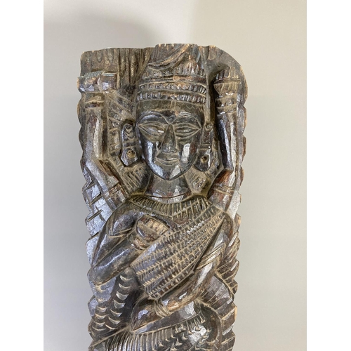 843 - An Indian carved hardwood Lakshmi panel - approx. 80cm high x 24cm wide